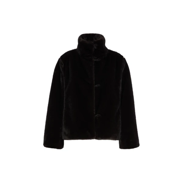 Max Mara Crea Fluffy-Textured Cropped Coat in Dark Brown | Coats | Luxury Shoes 