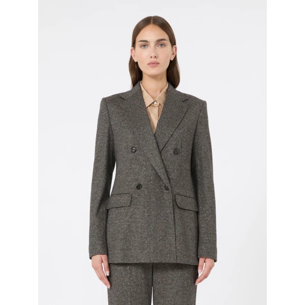 Max Mara Cresta Double-Breasted Jacquard Jersey Blazer in Camel | Blazers | Luxury Shoes 