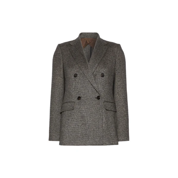 Max Mara Cresta Double-Breasted Jacquard Jersey Blazer in Camel | Blazers | Luxury Shoes 