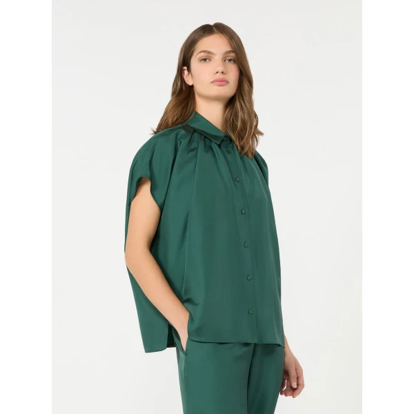 Max Mara Crine Sleeveless Habotai Silk Shirt in Dark Green | Shirts | Luxury Shoes 