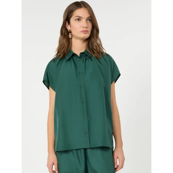 Max Mara Crine Sleeveless Habotai Silk Shirt in Dark Green | Shirts | Luxury Shoes 