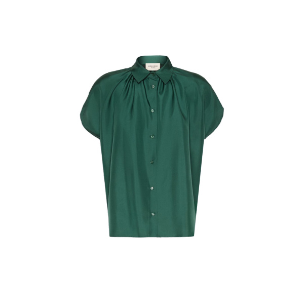 Max Mara Crine Sleeveless Habotai Silk Shirt in Dark Green | Shirts | Luxury Shoes 