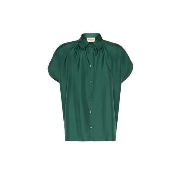 Max Mara Crine Sleeveless Habotai Silk Shirt in Dark Green | Shirts | Luxury Shoes 