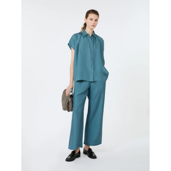 Max Mara Crine Sleeveless Habotai Silk Shirt in Light Blue | Shirts | Luxury Shoes 