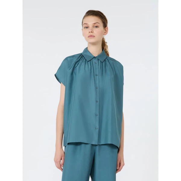 Max Mara Crine Sleeveless Habotai Silk Shirt in Light Blue | Shirts | Luxury Shoes 