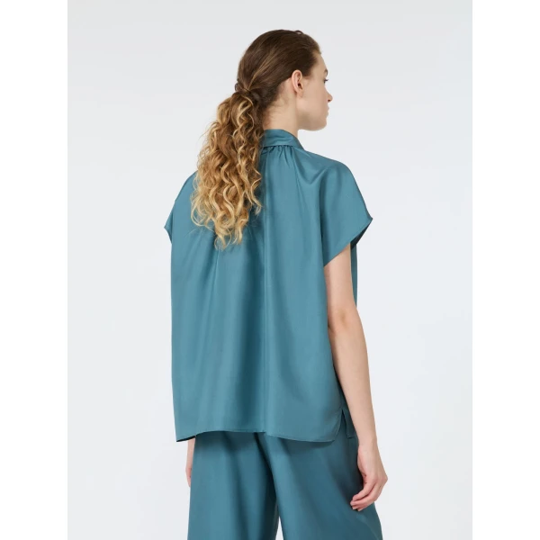 Max Mara Crine Sleeveless Habotai Silk Shirt in Light Blue | Shirts | Luxury Shoes 
