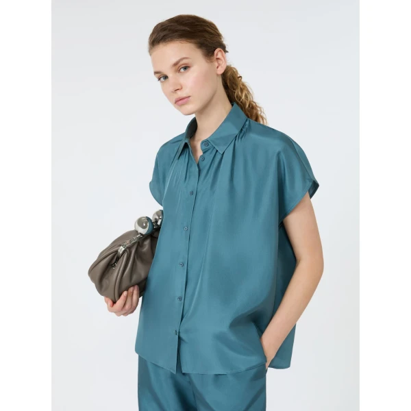 Max Mara Crine Sleeveless Habotai Silk Shirt in Light Blue | Shirts | Luxury Shoes 
