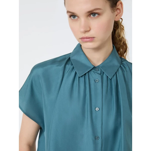 Max Mara Crine Sleeveless Habotai Silk Shirt in Light Blue | Shirts | Luxury Shoes 