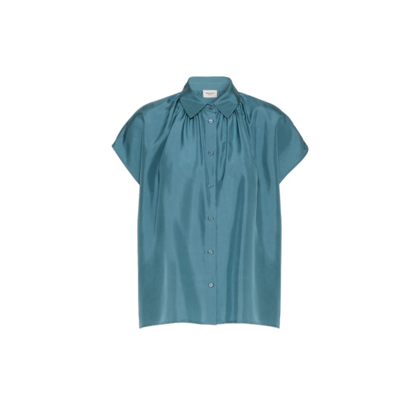 Max Mara Crine Sleeveless Habotai Silk Shirt in Light Blue | Shirts | Luxury Shoes 