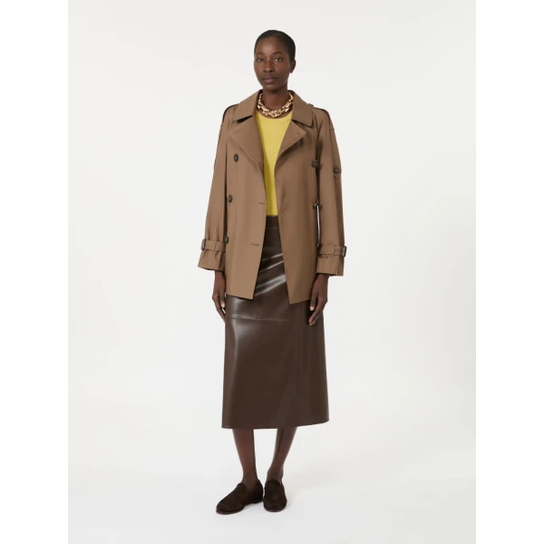 Max Mara Crisma Coated Jersey Midi Skirt in Dark Brown | Pencil Skirts | Luxury Shoes 