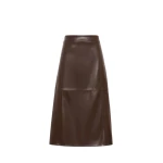 Max Mara Crisma Coated Jersey Midi Skirt in Dark Brown | Pencil Skirts | Luxury Shoes 