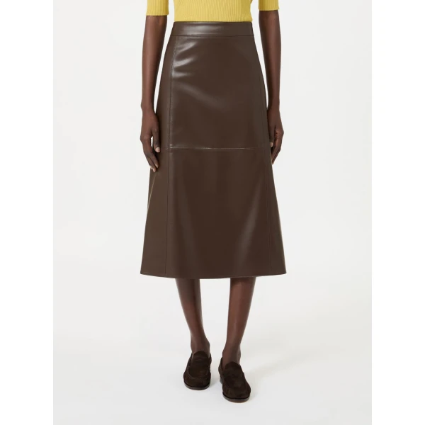 Max Mara Crisma Coated Jersey Midi Skirt in Dark Brown | Pencil Skirts | Luxury Shoes 