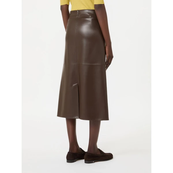 Max Mara Crisma Coated Jersey Midi Skirt in Dark Brown | Pencil Skirts | Luxury Shoes 