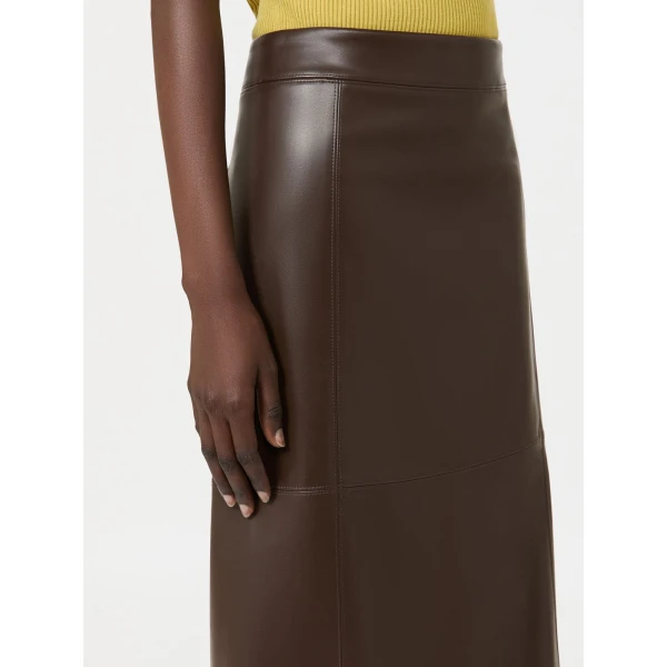 Max Mara Crisma Coated Jersey Midi Skirt in Dark Brown | Pencil Skirts | Luxury Shoes 