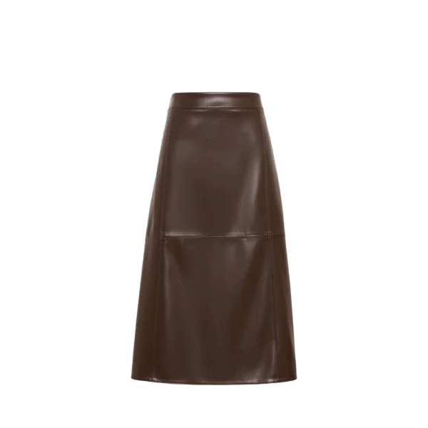 Max Mara Crisma Coated Jersey Midi Skirt in Dark Brown | Pencil Skirts | Luxury Shoes 
