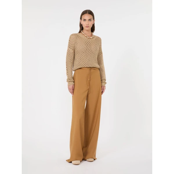 Max Mara Crisma Woollen Cloth Drawstring Trousers in Caramel | Wide leg pants | Luxury Shoes 