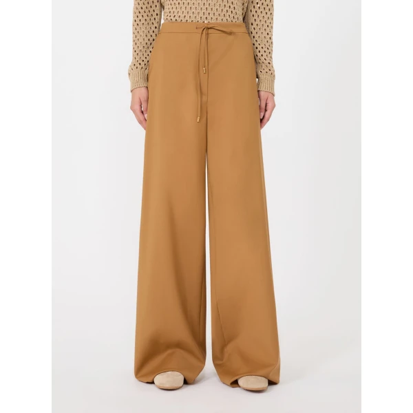 Max Mara Crisma Woollen Cloth Drawstring Trousers in Caramel | Wide leg pants | Luxury Shoes 