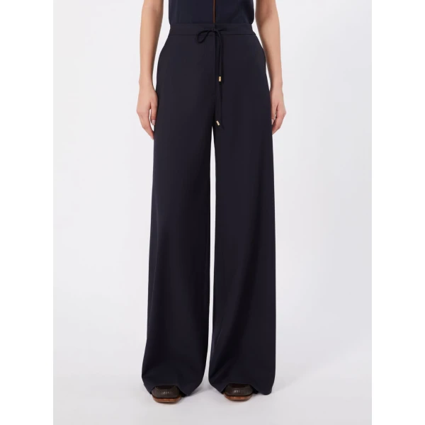Max Mara Crisma Woollen Cloth Drawstring Trousers in Navy | Wide leg pants | Luxury Shoes 