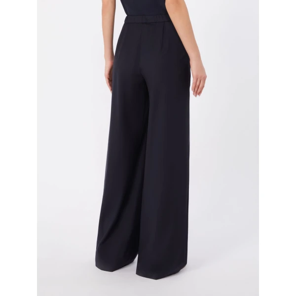 Max Mara Crisma Woollen Cloth Drawstring Trousers in Navy | Wide leg pants | Luxury Shoes 