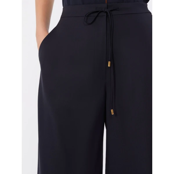 Max Mara Crisma Woollen Cloth Drawstring Trousers in Navy | Wide leg pants | Luxury Shoes 