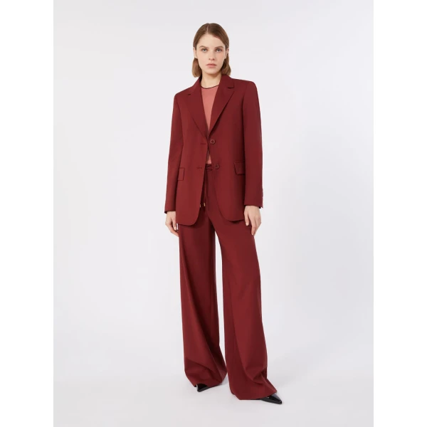 Max Mara Crisma Woollen Cloth Drawstring Trousers in Ruby | Wide leg pants | Luxury Shoes 