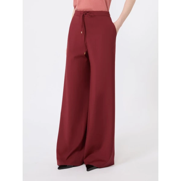 Max Mara Crisma Woollen Cloth Drawstring Trousers in Ruby | Wide leg pants | Luxury Shoes 