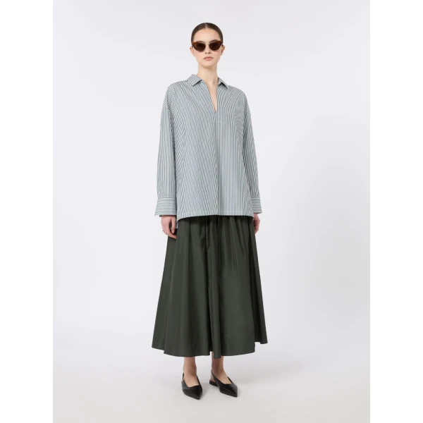 Max Mara Cristel Cotton Poplin Polo Blouse in Dark Green | Blouse | Luxury Shoes 