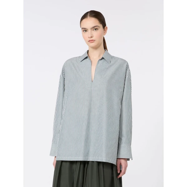 Max Mara Cristel Cotton Poplin Polo Blouse in Dark Green | Blouse | Luxury Shoes 