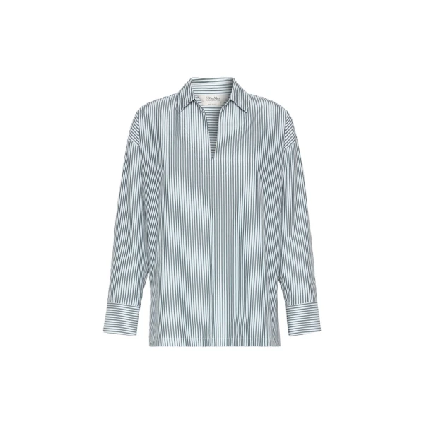 Cristel Cotton Poplin Polo Blouse in Dark Green