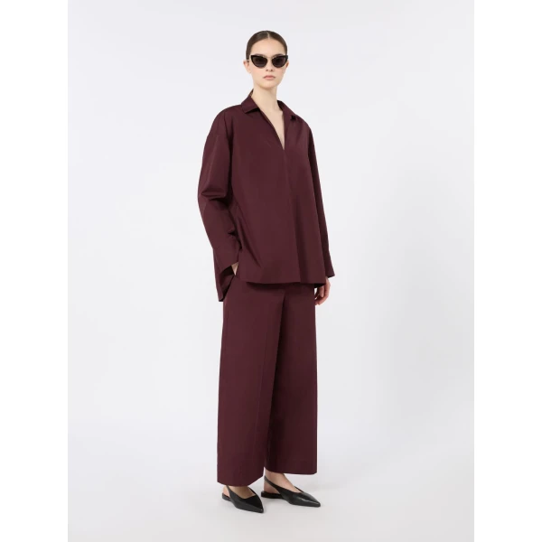 Max Mara Cristel Cotton Poplin Polo Blouse in Dark Red | Blouse | Luxury Shoes 