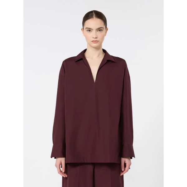 Max Mara Cristel Cotton Poplin Polo Blouse in Dark Red | Blouse | Luxury Shoes 