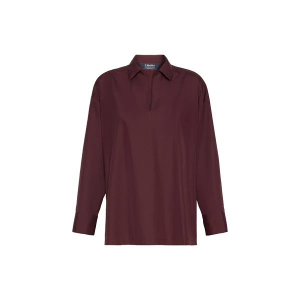 Max Mara Cristel Cotton Poplin Polo Blouse in Dark Red | Blouse | Luxury Shoes 