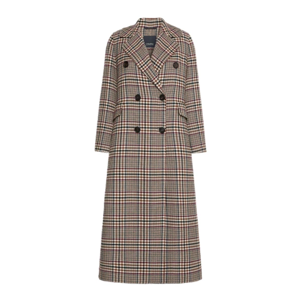 Cristina Chequered Double Wool Coat in Ultramarine