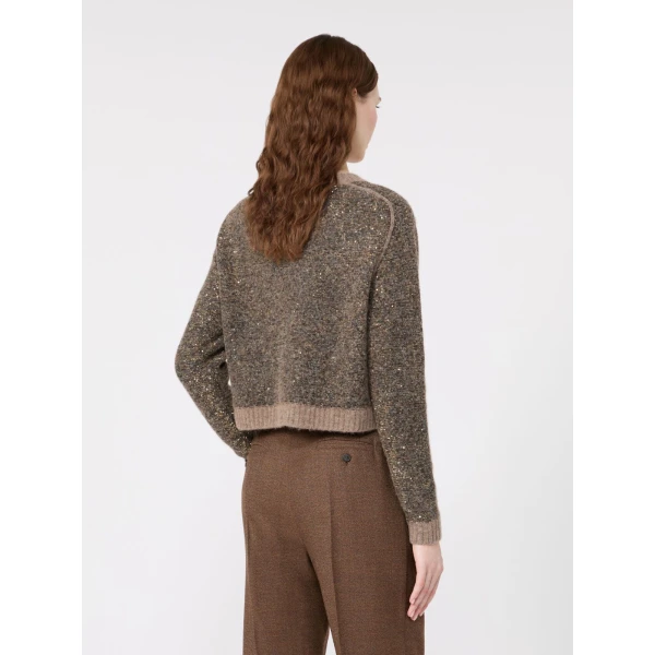 Max Mara Cropped Alpaca-Blend Sequin Jumper in Marron Glace | Sweaters | Luxury Shoes 