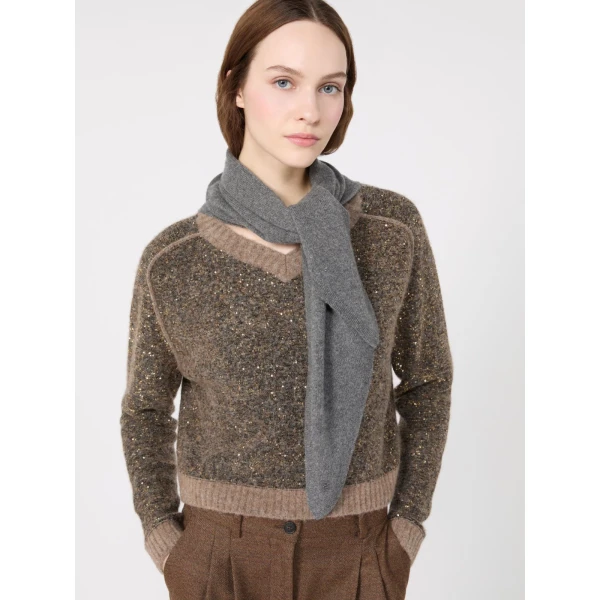 Max Mara Cropped Alpaca-Blend Sequin Jumper in Marron Glace | Sweaters | Luxury Shoes 