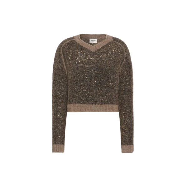 Cropped Alpaca-Blend Sequin Jumper in Marron Glace