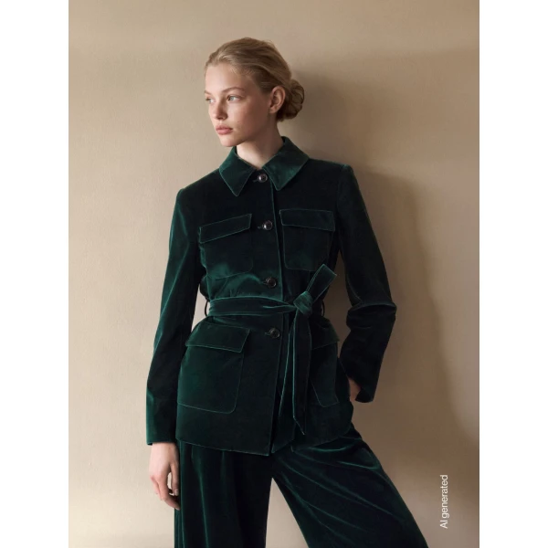 Max Mara Crusca Velvet Saharan Jacket in Green | Blazers | Luxury Shoes 