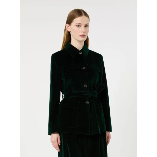 Max Mara Crusca Velvet Saharan Jacket in Green | Blazers | Luxury Shoes 