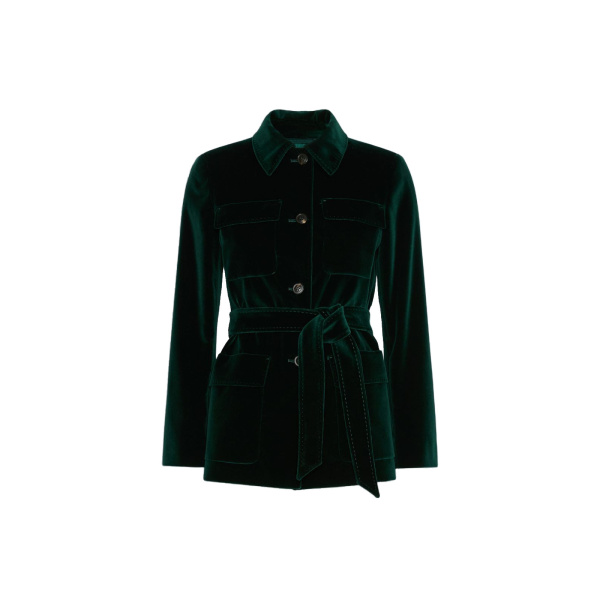 Max Mara Crusca Velvet Saharan Jacket in Green | Blazers | Luxury Shoes 