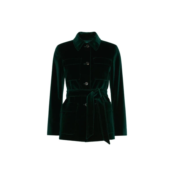 Max Mara Crusca Velvet Saharan Jacket in Green | Blazers | Luxury Shoes 