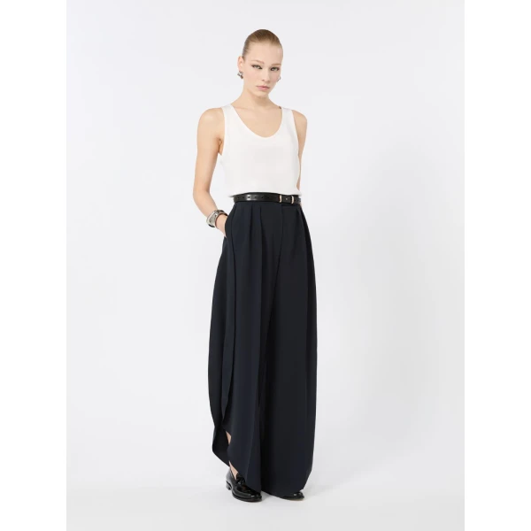 Max Mara Crusca Wide-Leg Cady Trousers in Navy | Wide leg pants | Luxury Shoes 