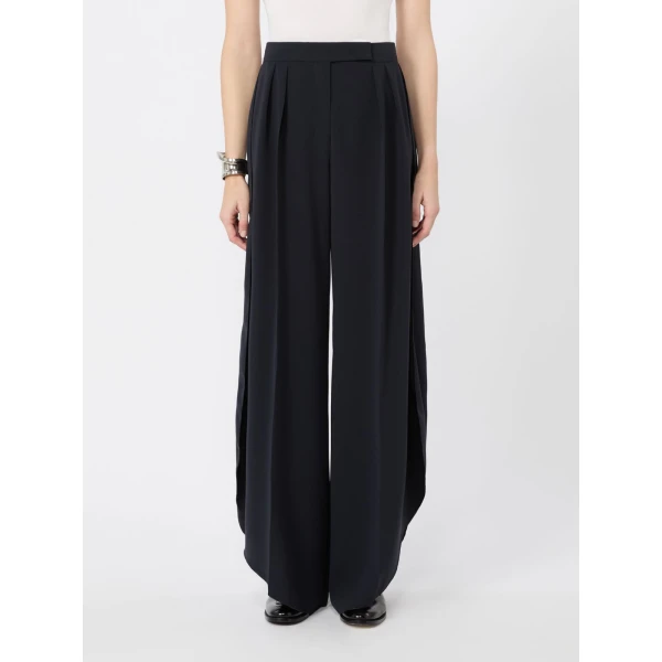 Max Mara Crusca Wide-Leg Cady Trousers in Navy | Wide leg pants | Luxury Shoes 