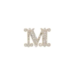 Max Mara Crystal Monogram Brooch in Optical White | Brooches & Pins | Luxury Shoes 
