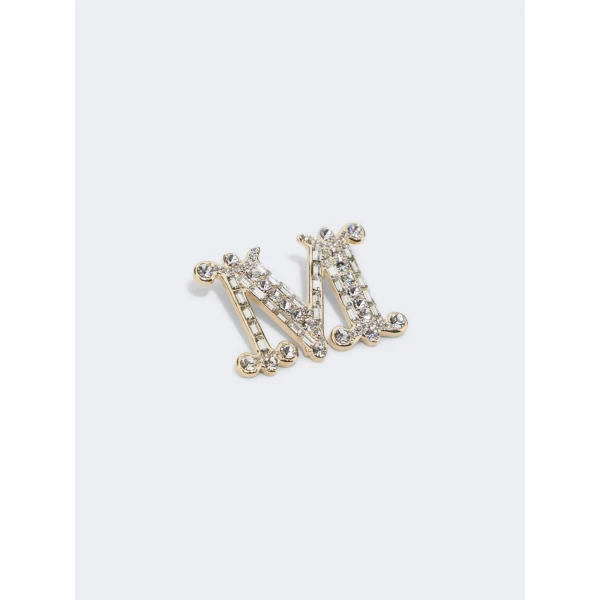 Max Mara Crystal Monogram Brooch in Optical White | Brooches & Pins | Luxury Shoes 