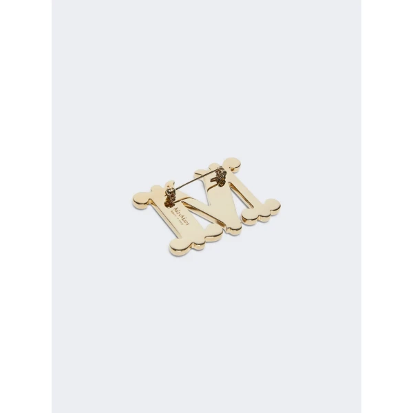 Max Mara Crystal Monogram Brooch in Optical White | Brooches & Pins | Luxury Shoes 