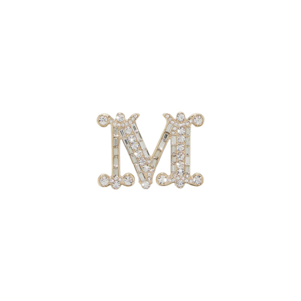 Max Mara Crystal Monogram Brooch in Optical White | Brooches & Pins | Luxury Shoes 