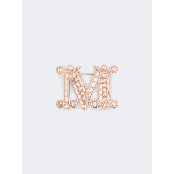 Max Mara Crystal Monogram Brooch in Pink | Brooches & Pins | Luxury Shoes 