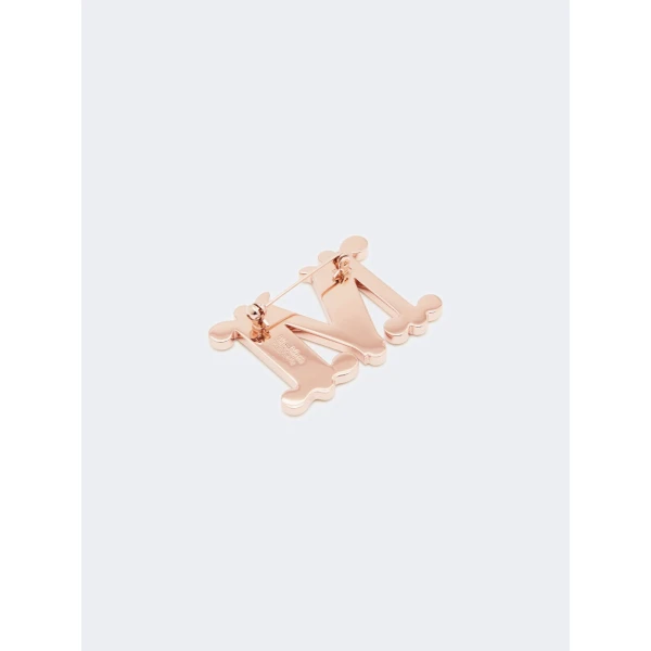Max Mara Crystal Monogram Brooch in Pink | Brooches & Pins | Luxury Shoes 