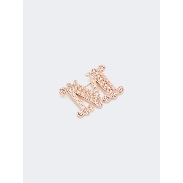 Max Mara Crystal Monogram Brooch in Pink | Brooches & Pins | Luxury Shoes 