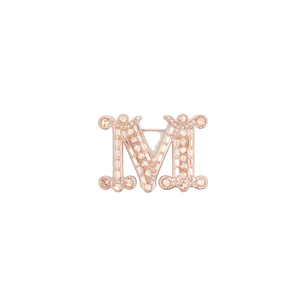 Max Mara Crystal Monogram Brooch in Pink | Brooches & Pins | Luxury Shoes 